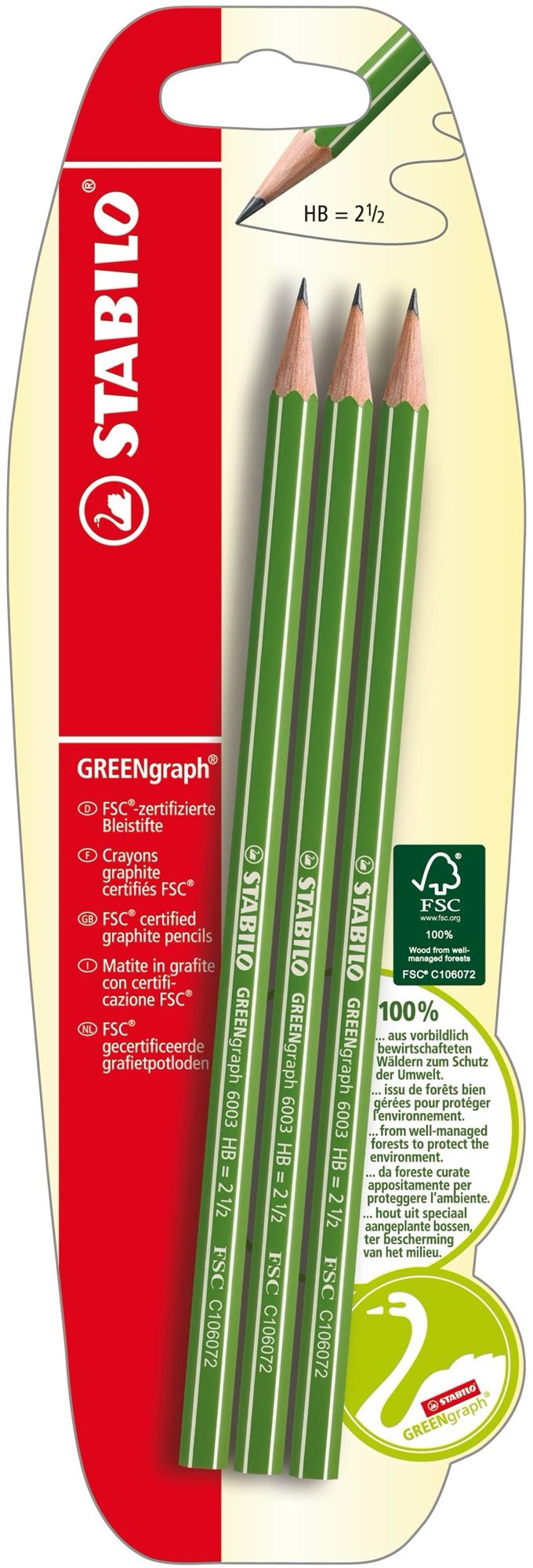 STABILO GREENgraph grafitceruza, 3 db, buborékfólia
