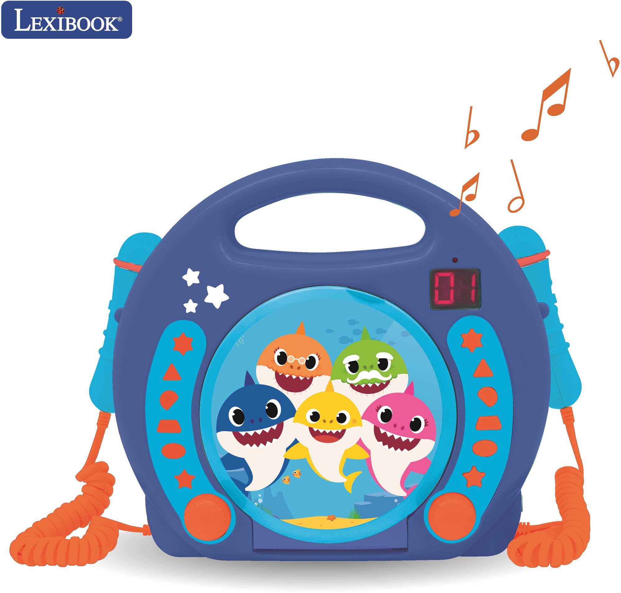 Lexibook Baby Shark Hordozható CD-lejátszó 2 mikrofonnal a közös énekléshez