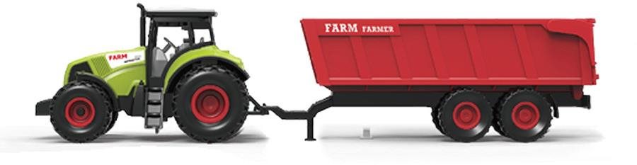 Rappa műanyag traktor hanggal és fénnyel, piros pótkocsival