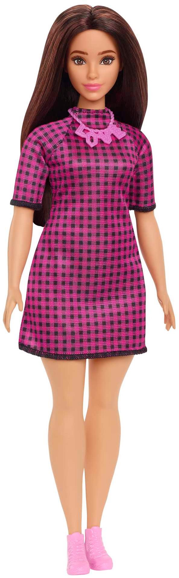 Barbie Modell - Fekete-rózsaszín kockás ruha
