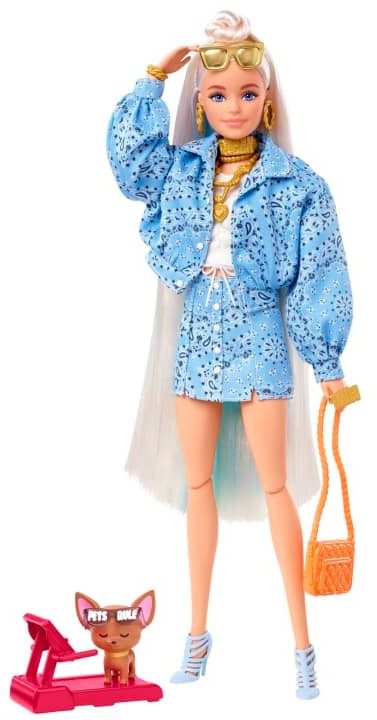 Barbie Extra - Mintás kék szoknya kabáttal