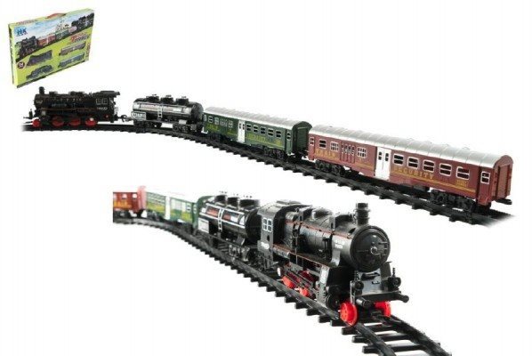 Játék mozdony + 3 vasúti kocsi sínekkel