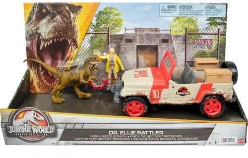 Jurassic World Ellie Sattler autóval és dinoszaurusszal