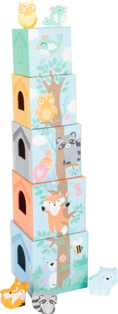 Toronyépítő Small Foot összerakható pasztell torony állatokkal