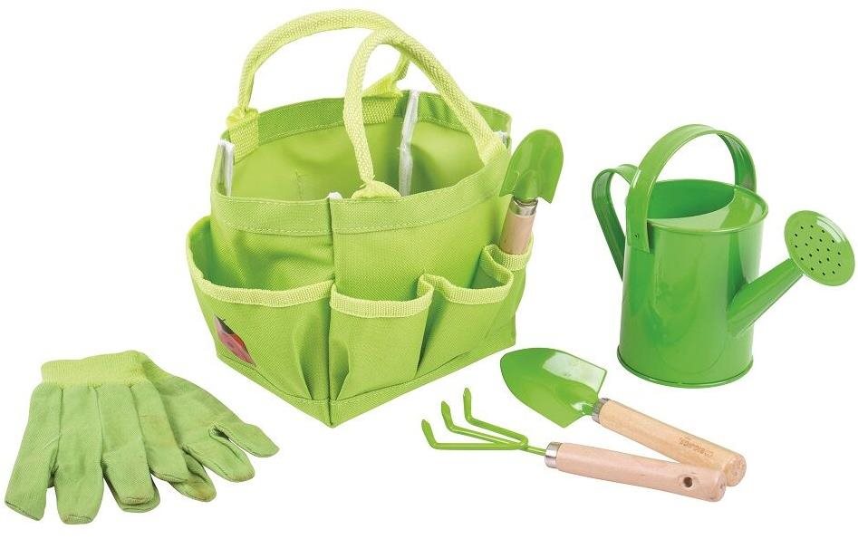 Bigjigs Toys Kerti szerszámkészlet vászon táskában, zöld