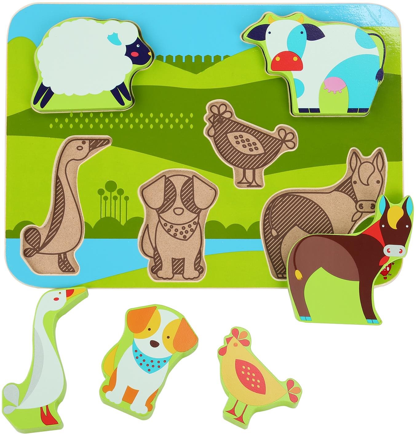 Lucy & Leo 226 Állatkák a farmon - fa formaillesztő puzzle, 7 részes