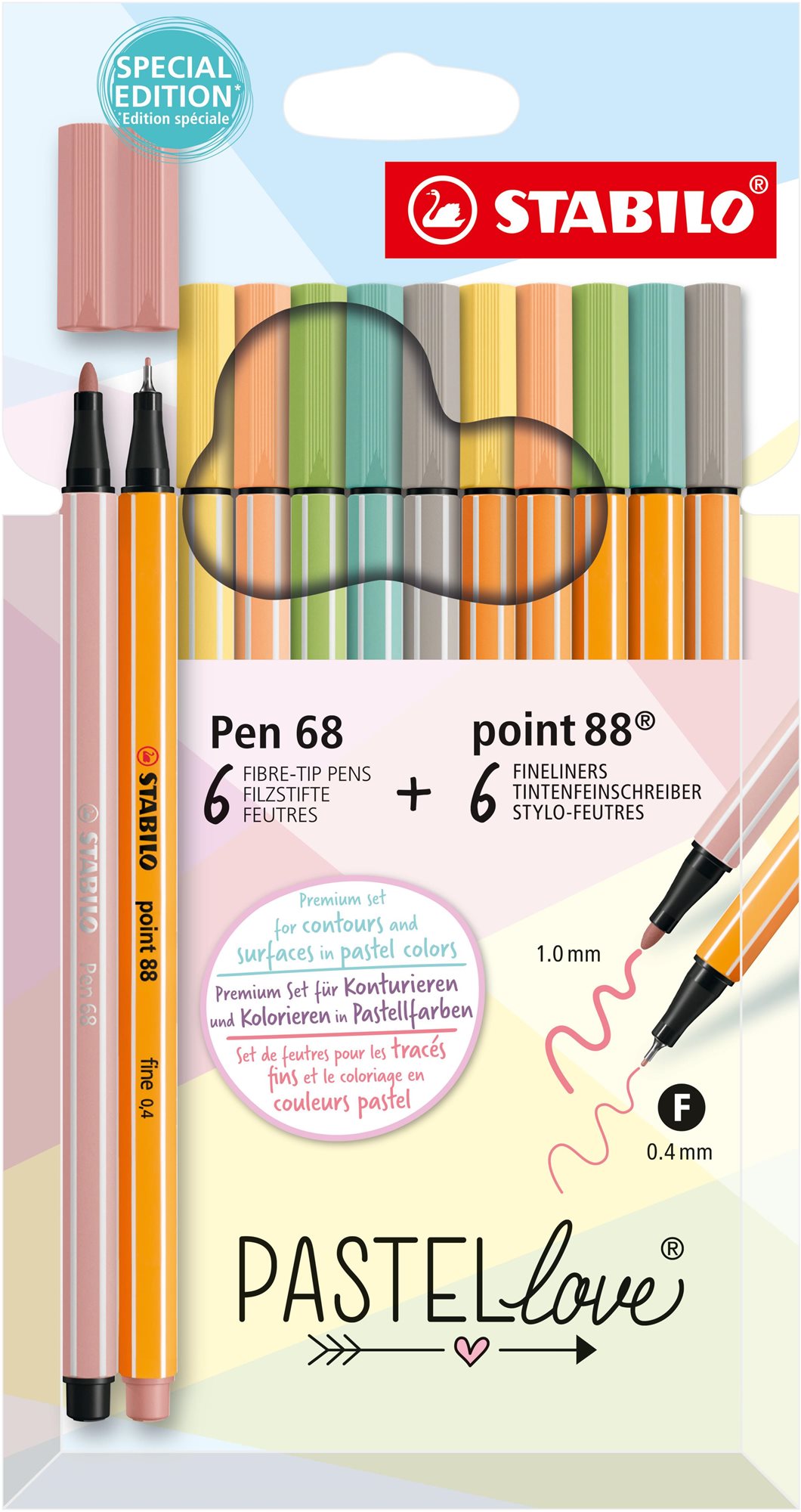 Írószer készlet STABILO point 88 & STABILO Pen 68 - Pastellove - 12 db-os készlet - 6 db point 88, 6 db Pen 68
