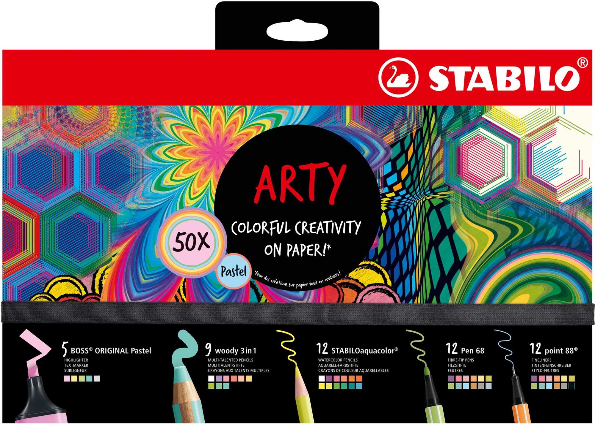 STABILO ARTY - 50 db - szövegkiemelő, színes ceruza, tűfilc és prémium szálas filctoll
