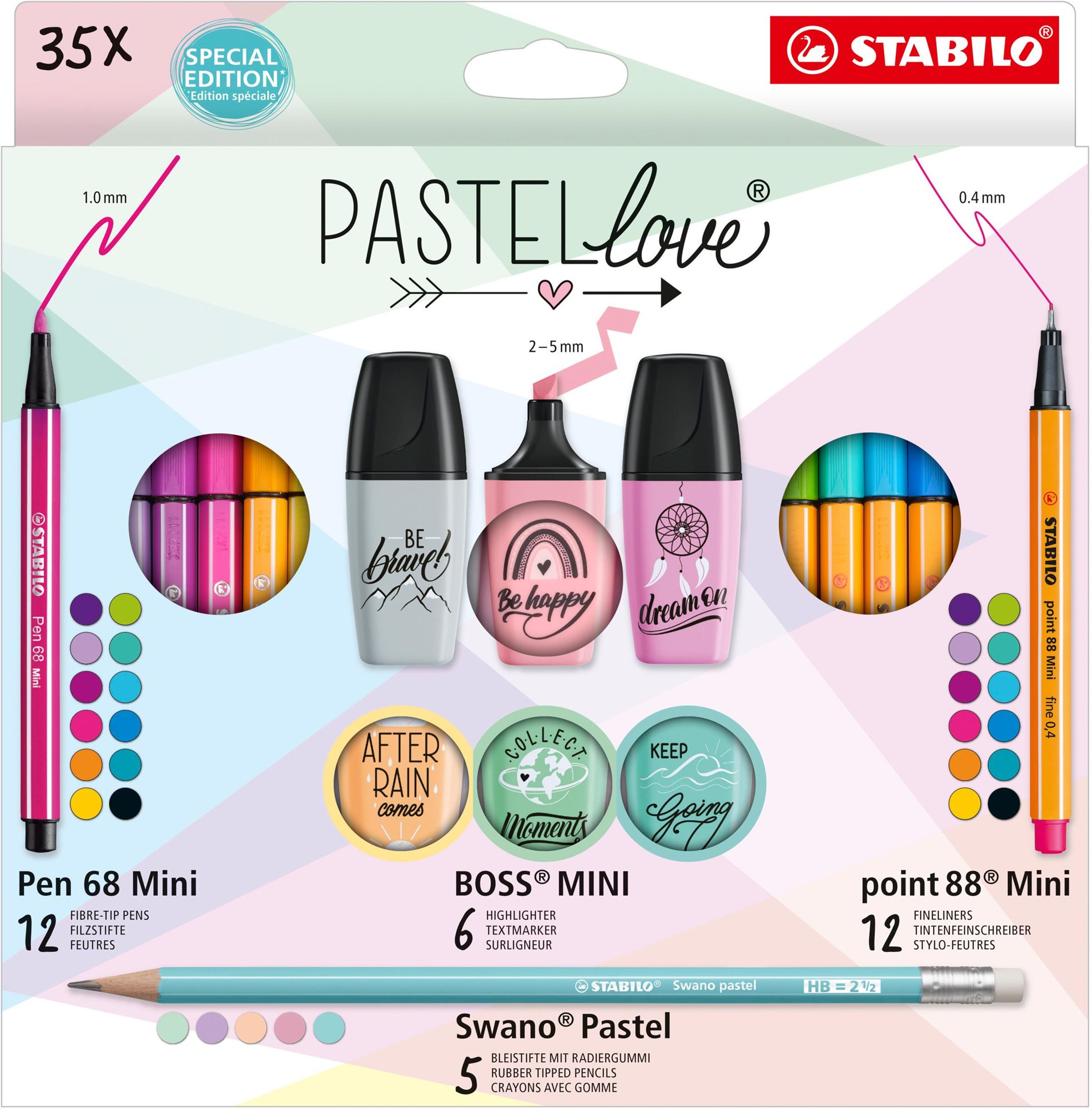 STABILO Pastellove - 35 db - tűfilc, prémium szálas filctoll, szövegkiemelő és grafitceruza