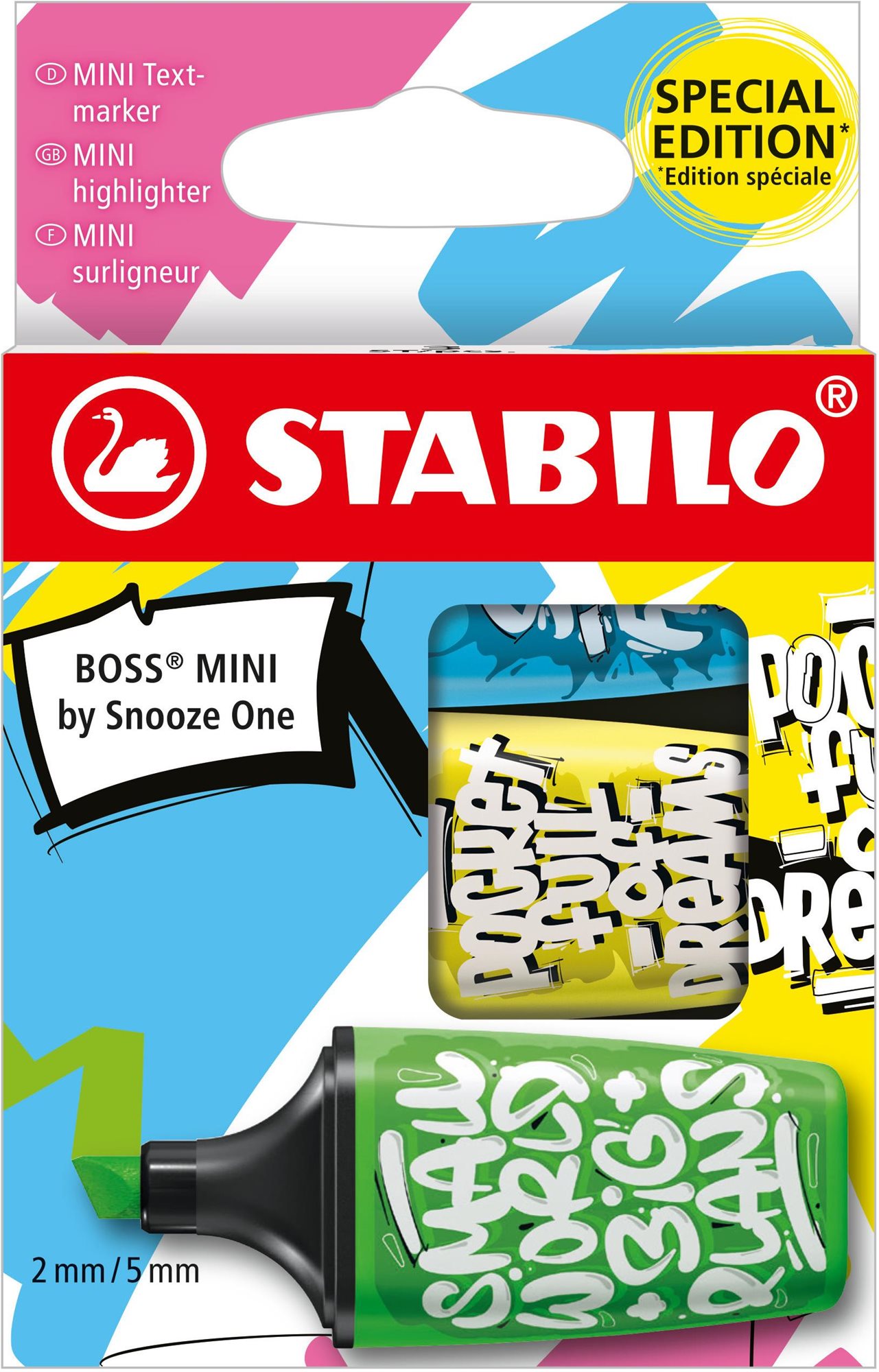STABILO BOSS MINI by Snooze One - 3 db-os készlet - kék, sárga, zöld