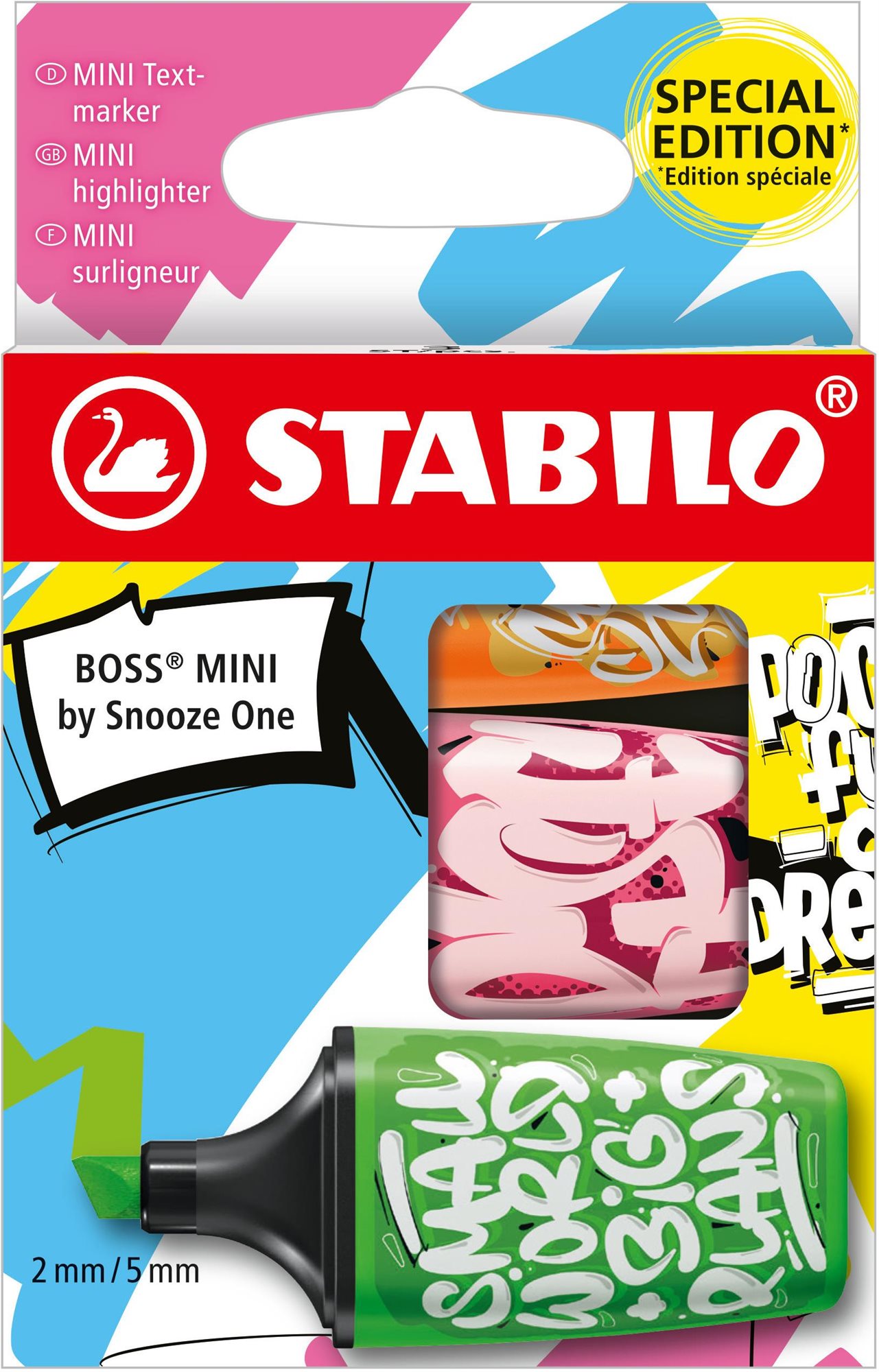 Szövegkiemelő STABILO BOSS MINI by Snooze One - 3 db-os szett - narancsszín, rózsaszín, zöld