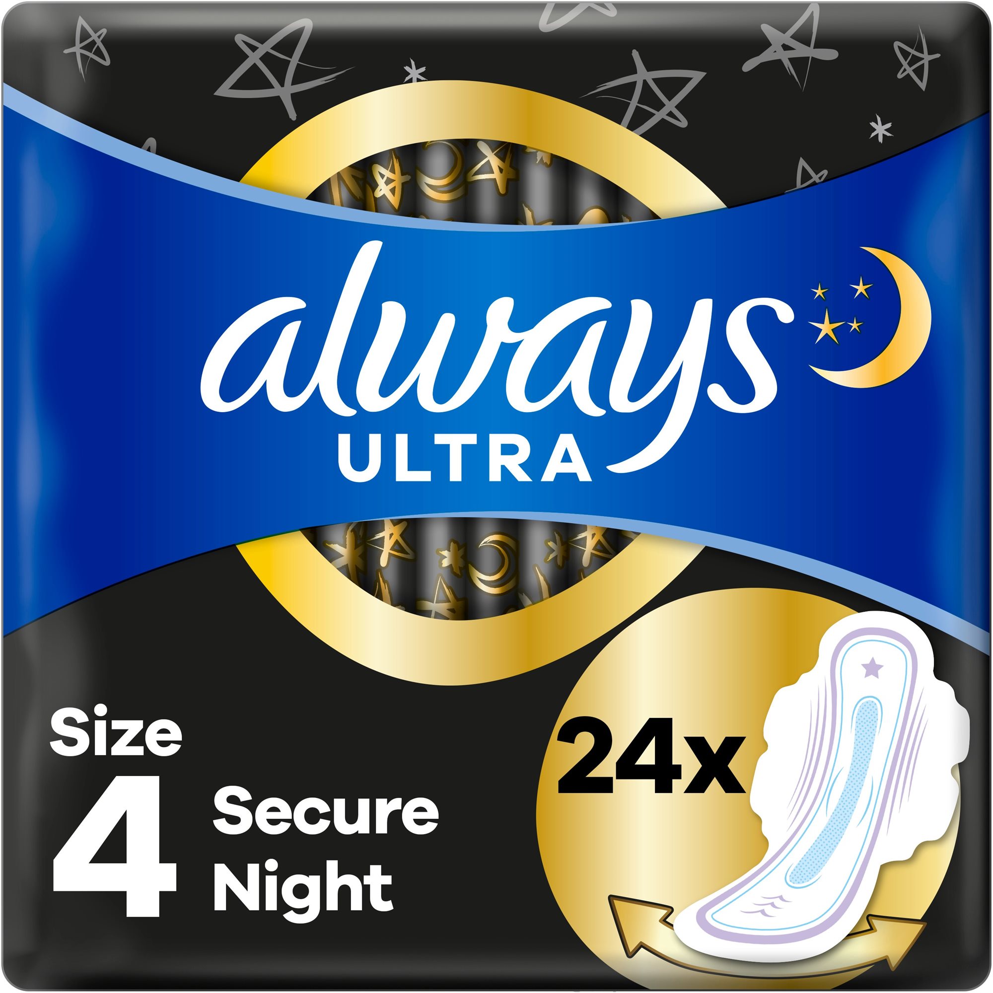 Egészségügyi betét ALWAYS Ultra Secure Night szárnyas betét 24 db
