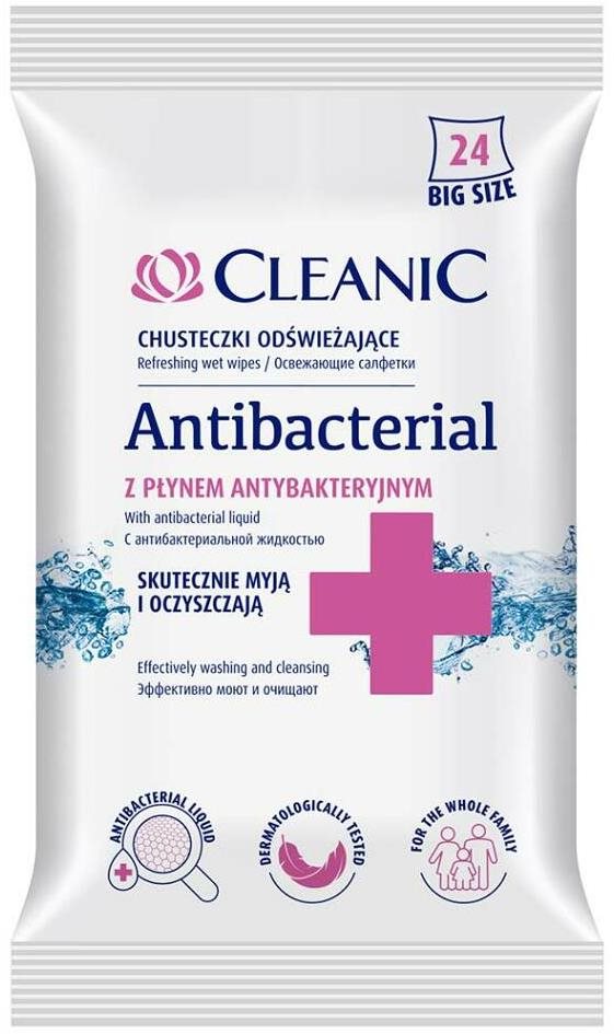 Kézfertőtlenítő kendő CLEANIC Antibacterial Refreshing 24 db