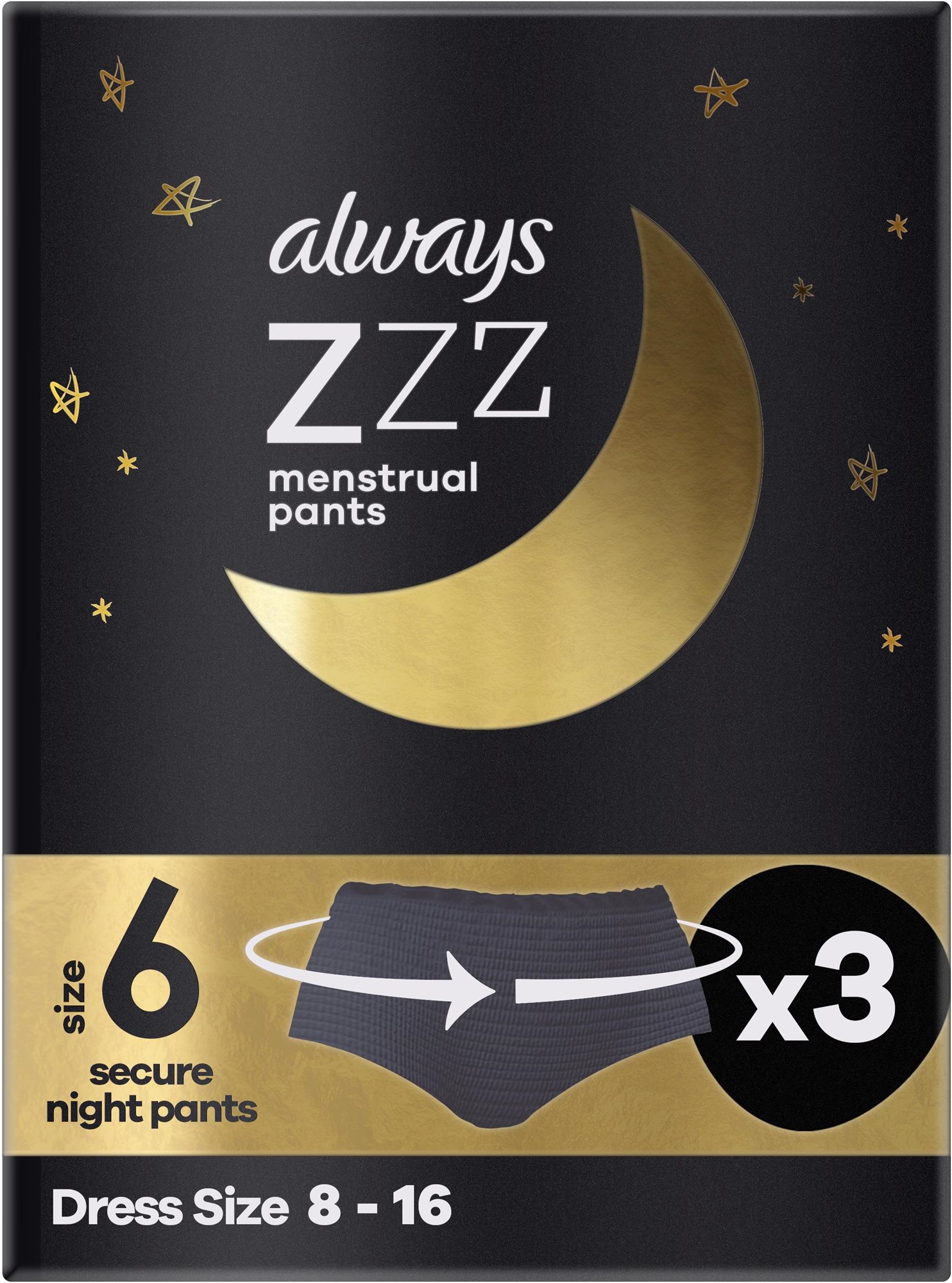 ALWAYS ZZZs jednorázové noční menstruační spodní prádlo 3 ks