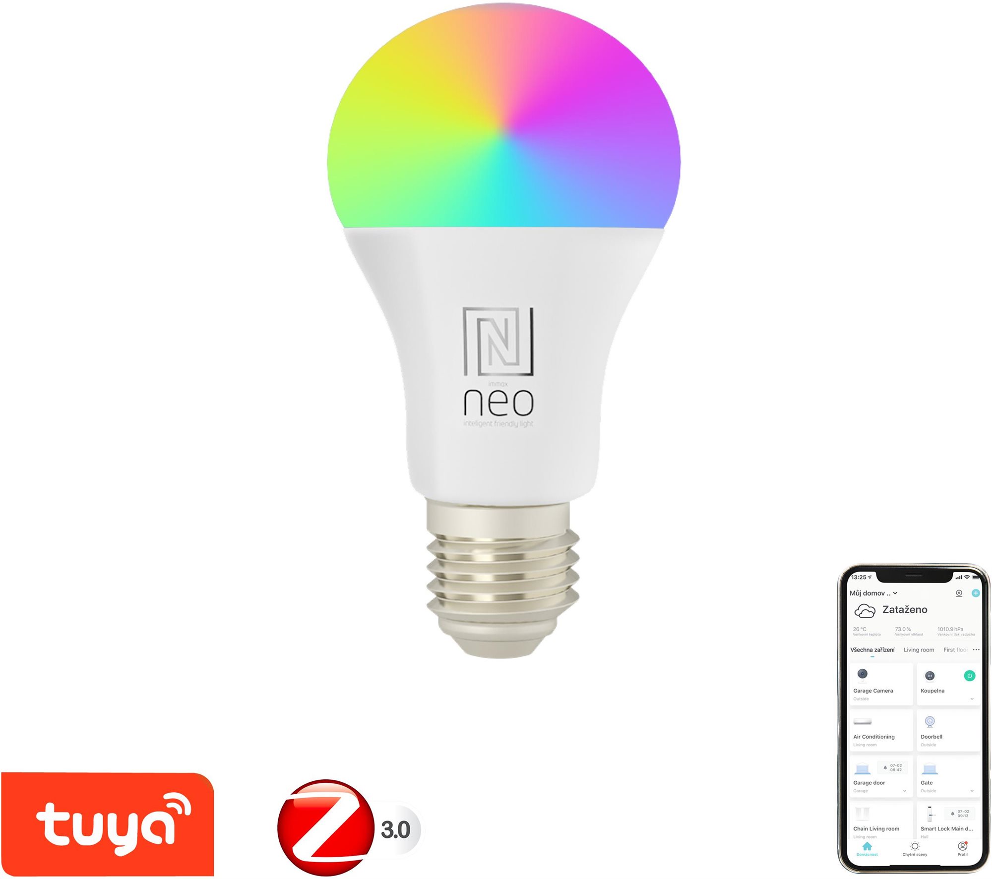 Immax NEO Smart izzó LED E14 6W RGB+CCT színes és fehér, dimmelhető, Zigbee