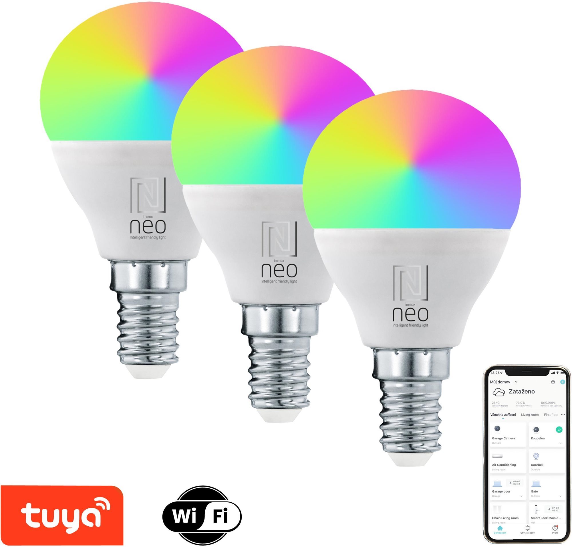 Immax NEO LITE Smart 3× LED izzó E14 6 W RGB+CCT színes és fehér, dimmelhető, WiFi, P45