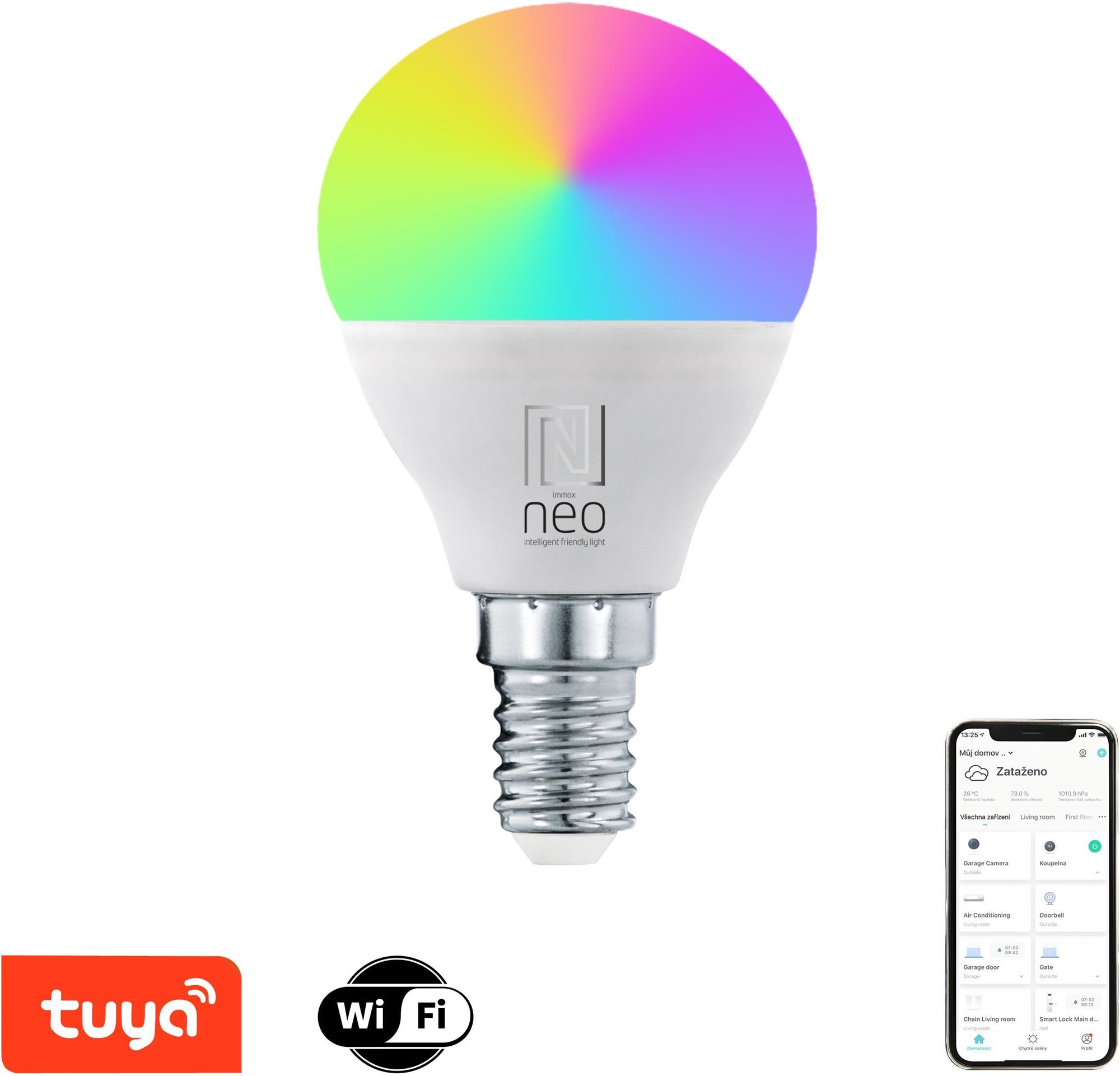 Immax NEO LITE Smart LED izzó E14 6 W RGB+CCT színes és fehér, dimmelhető, WiFi, P45