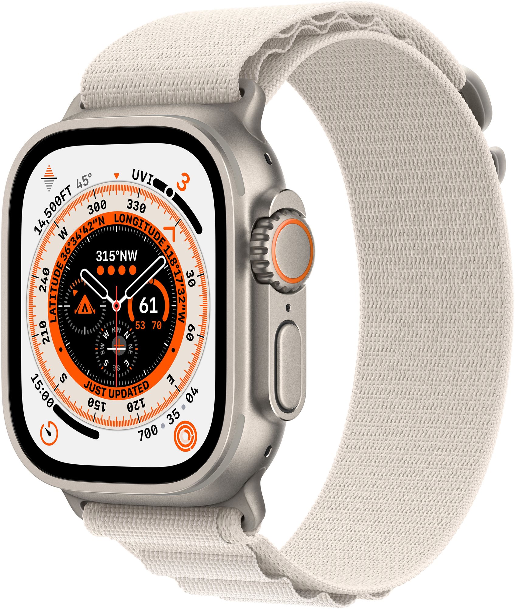 Apple Watch Ultra 49mm - titán tok, csillagfény alpesi szíj, S
