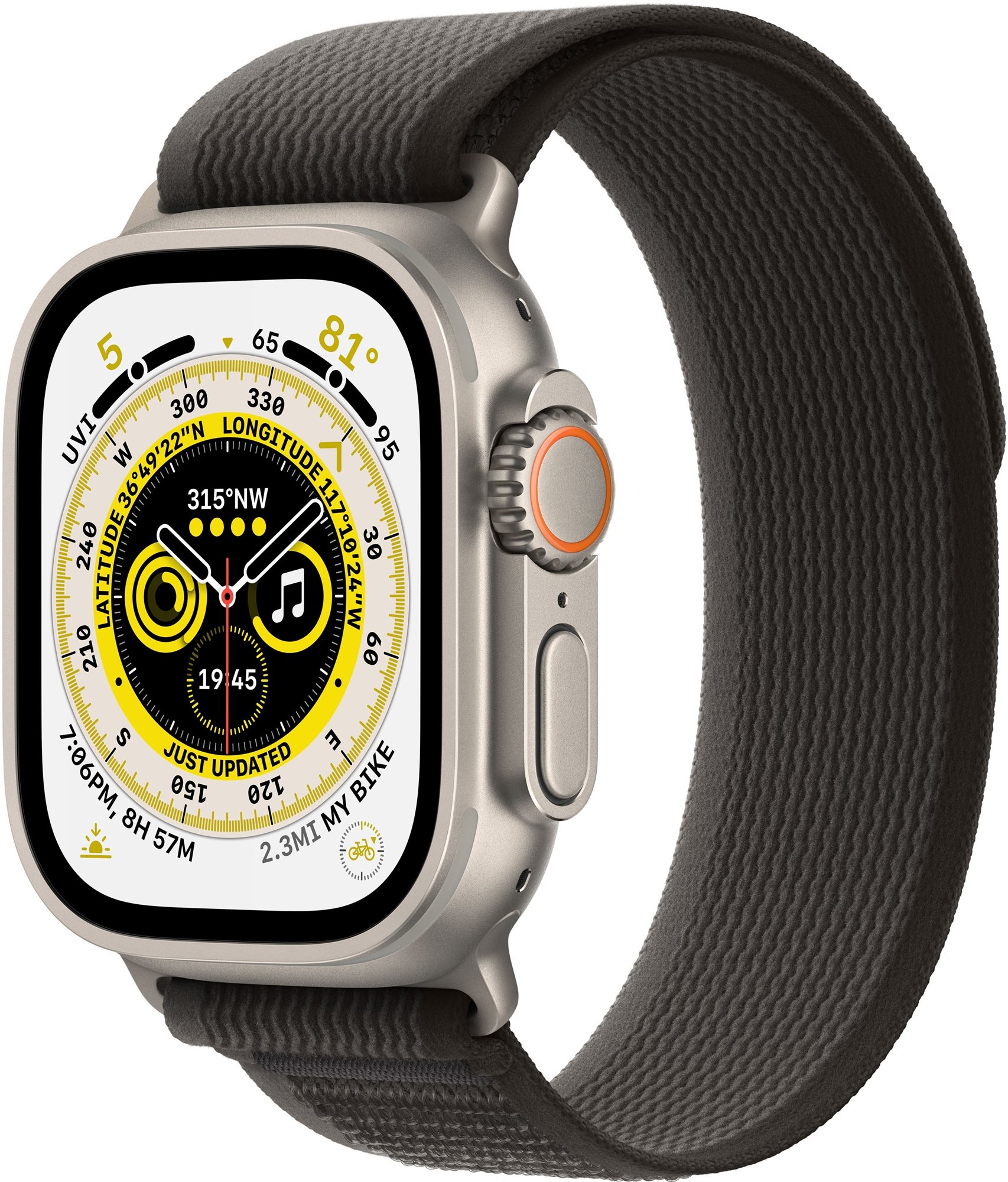 Apple Watch Ultra 49mm - titán tok, fekete - szürke terep szíj, S / M