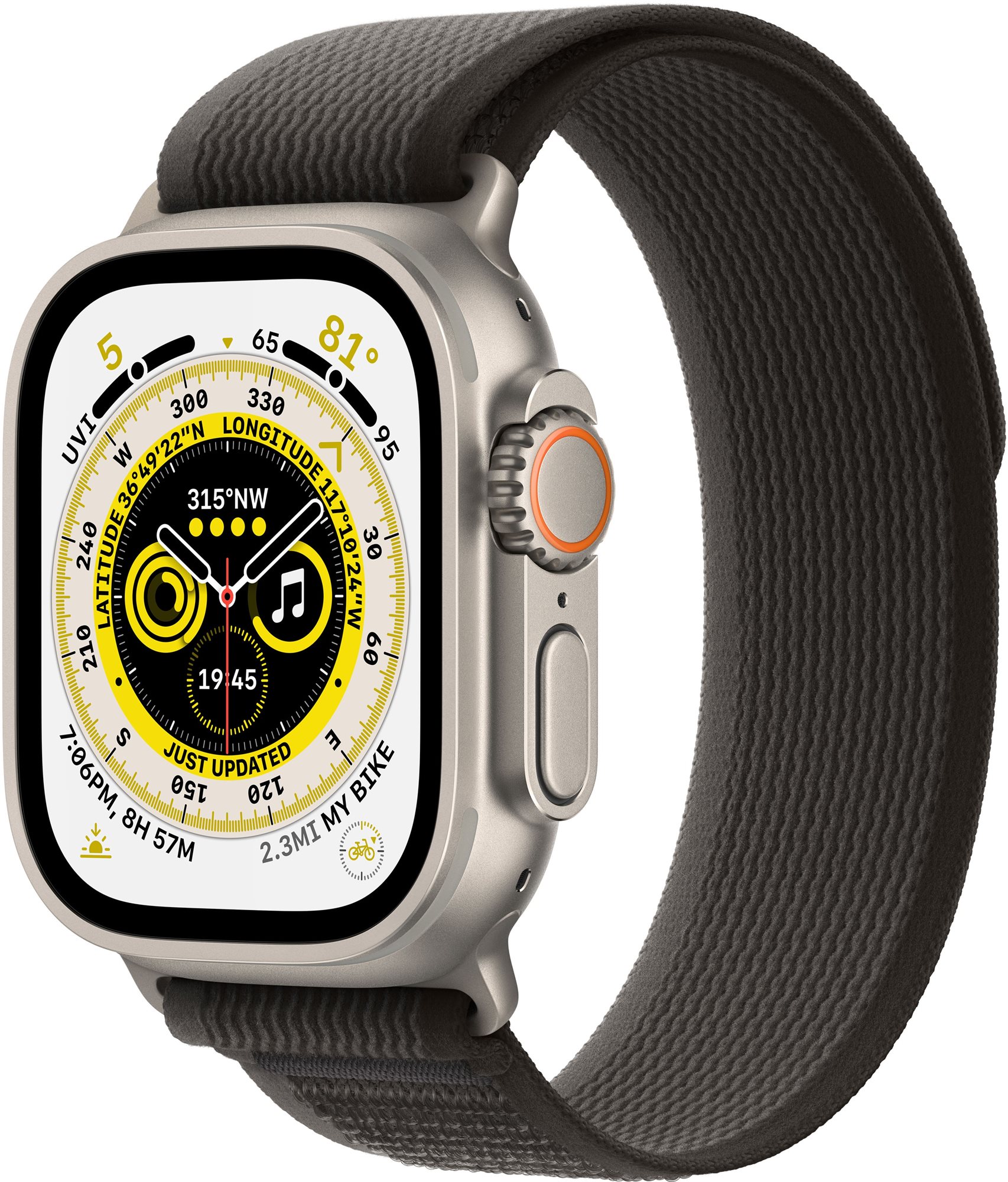 Apple Watch Ultra 49mm - titán tok, fekete - szürke terep szíj, M / L