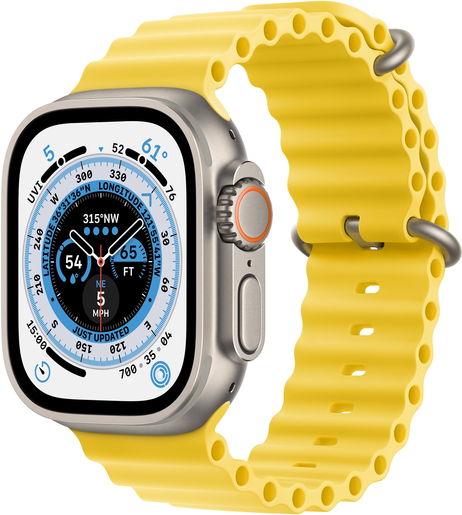 Apple Watch Ultra 49mm - titán tok, sárga óceán szíj