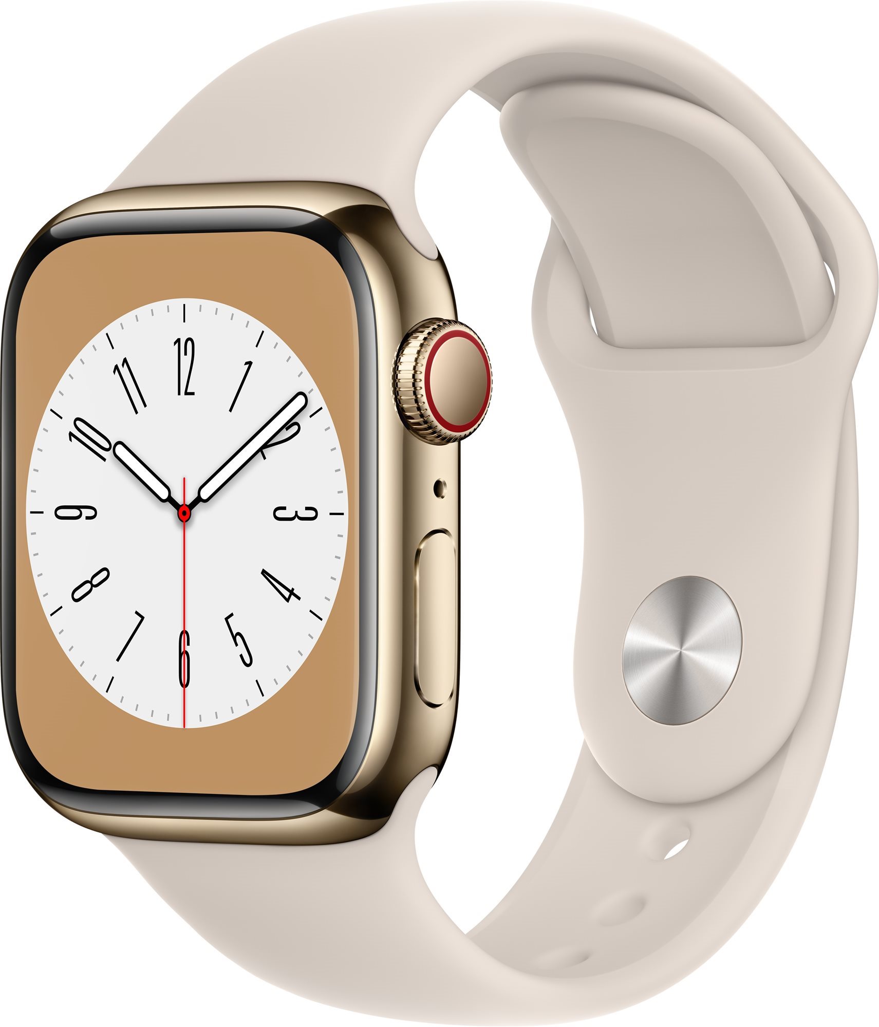 Apple watch series 8 41mm cellular - arany rozsdamentes acél tok, fehér sport szíj