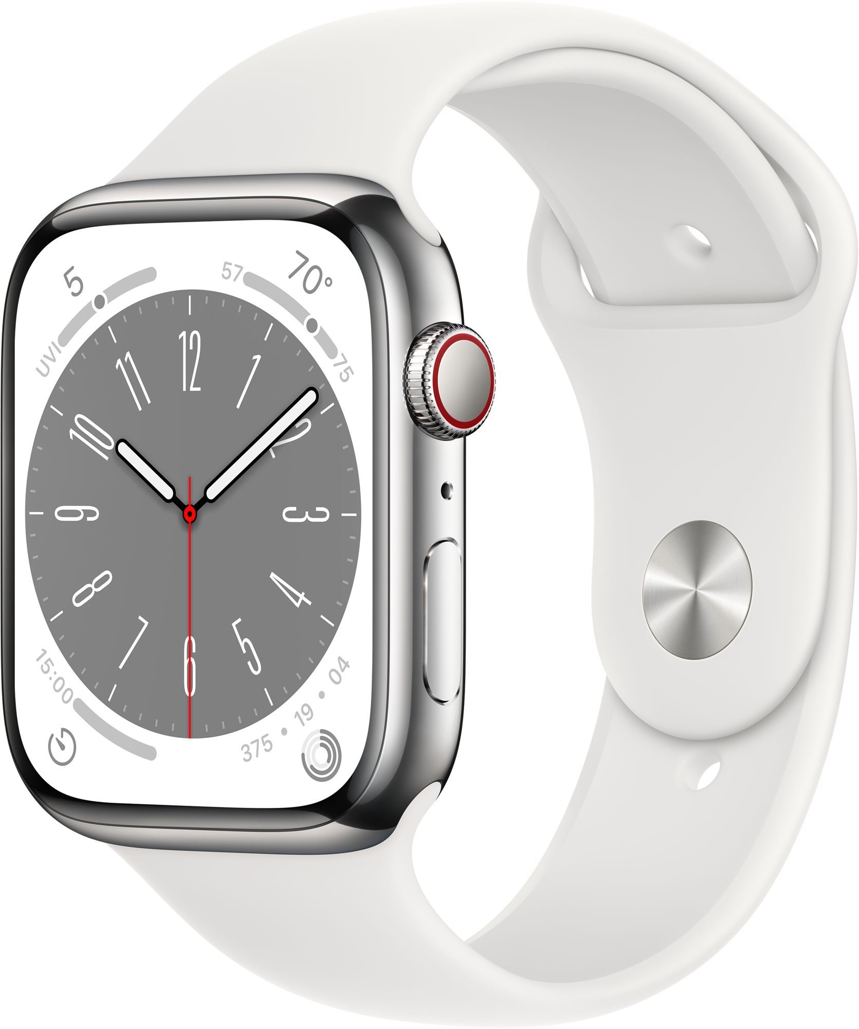 Apple watch series 8 45mm cellular - ezüst rozsdamentes acél tok, csillagfény sport szíj