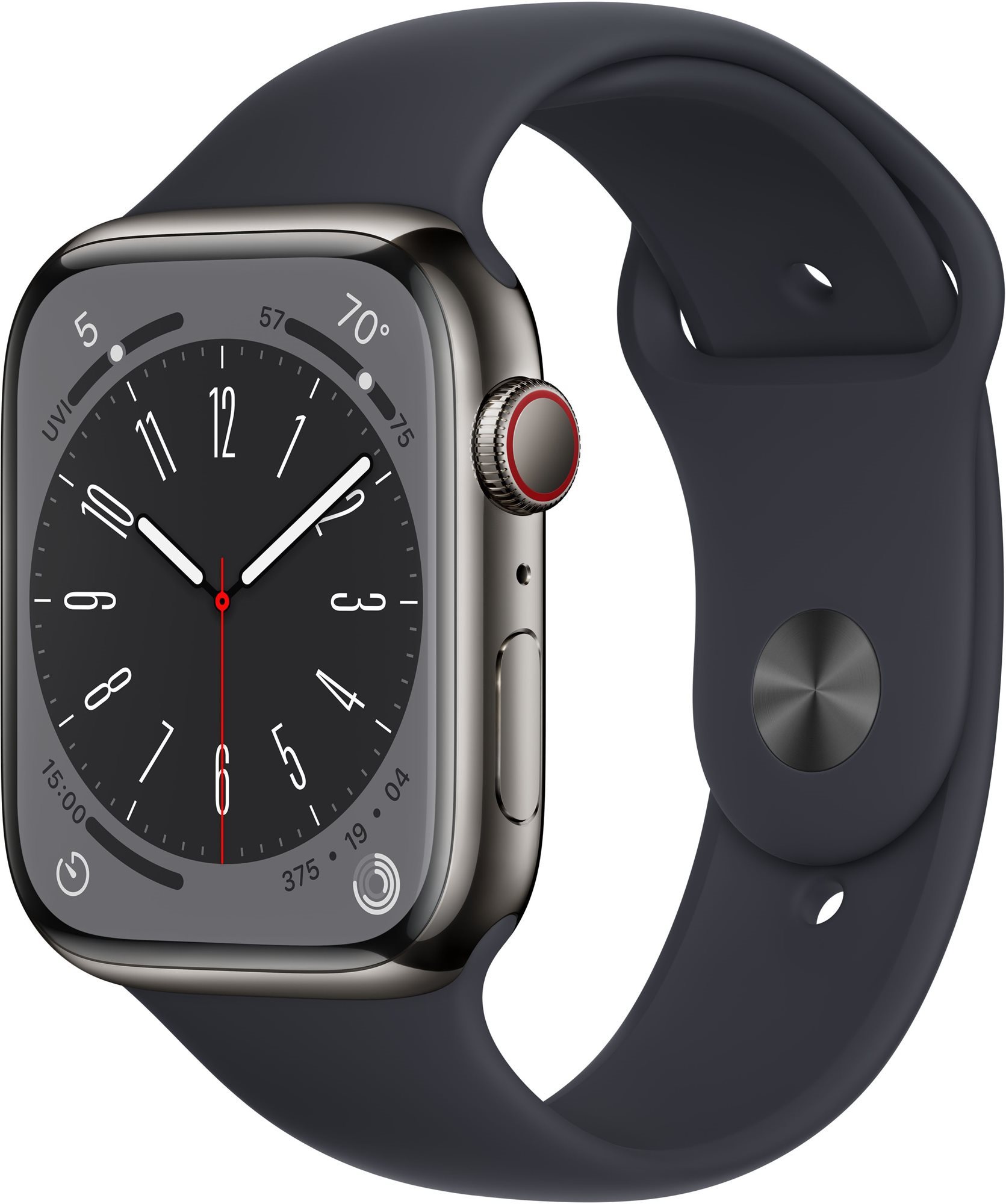 Apple watch series 8 45mm cellular - grafit rozsdamentes acél tok, éjfekete sport szíj