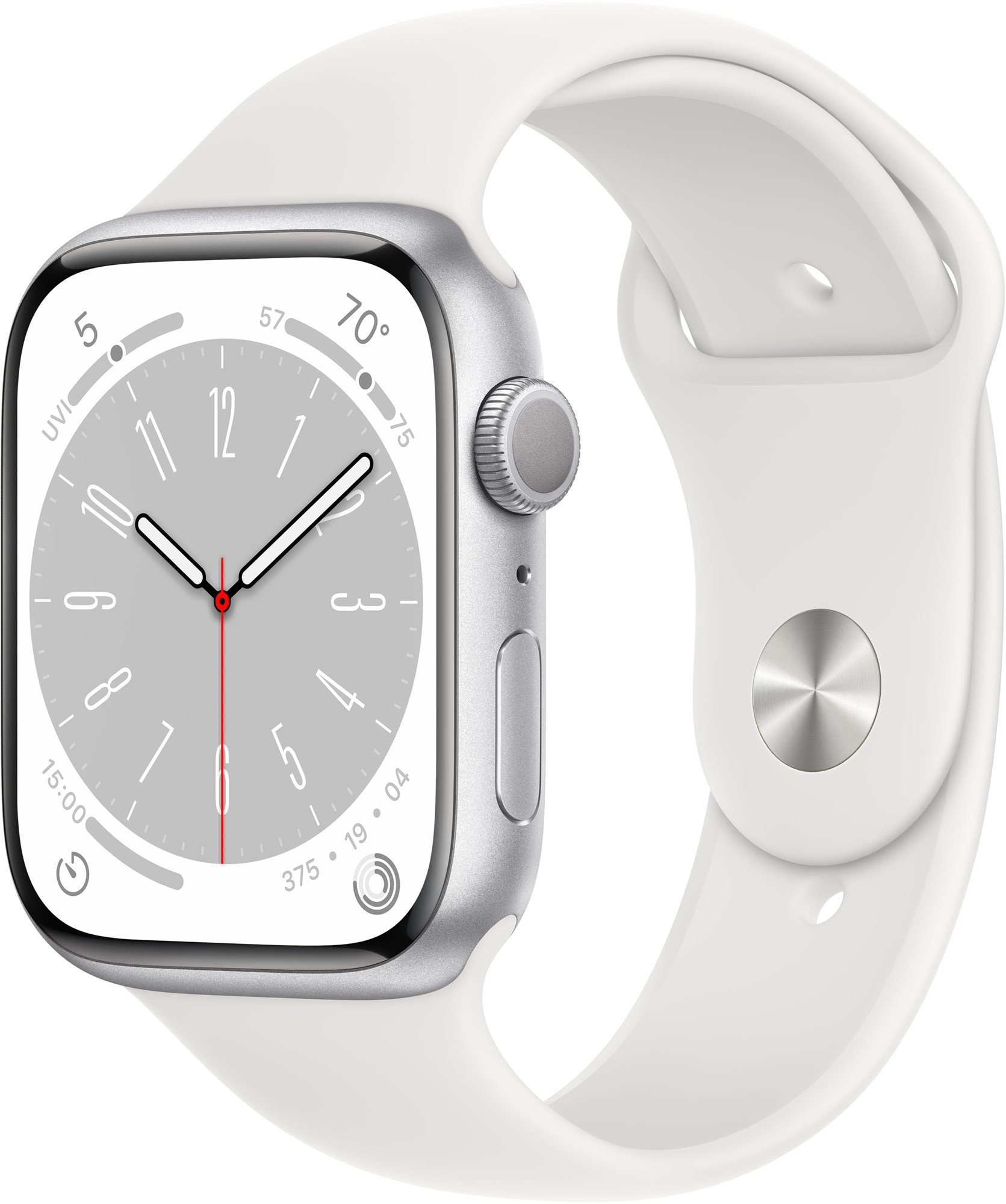 Apple watch series 8 45mm - ezüst alumínium tok, fehér sport szíj