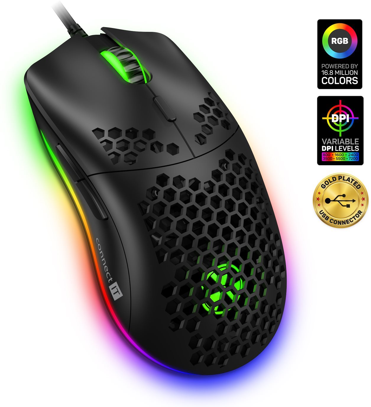 CONNECT IT BATTLE AIR Pro gaming mouse, fekete