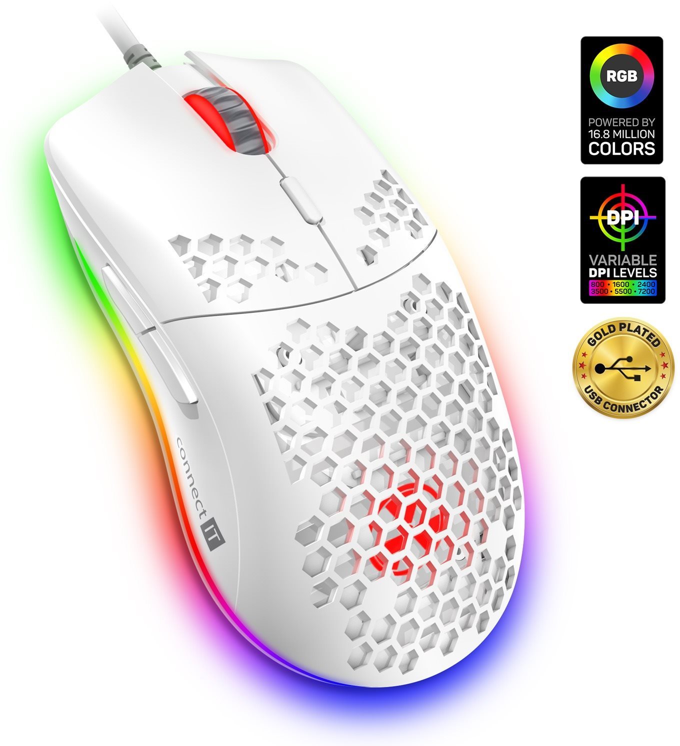 CONNECT IT BATTLE AIR Pro Gaming Mouse, fehér