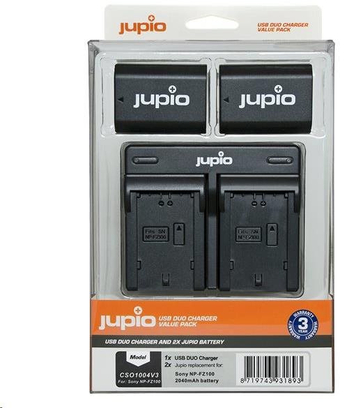 Fényképezőgép akkumulátor Jupio 2x NP-FZ100 - 2040 mAh + töltő Sony fényképezőgépekhez