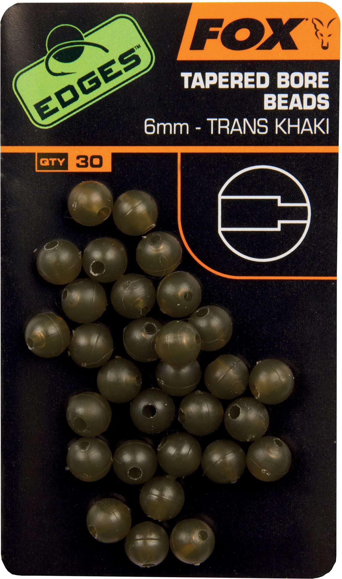 FOX Edges Tapered Bore Beads 6 mm Trans Khaki 30db