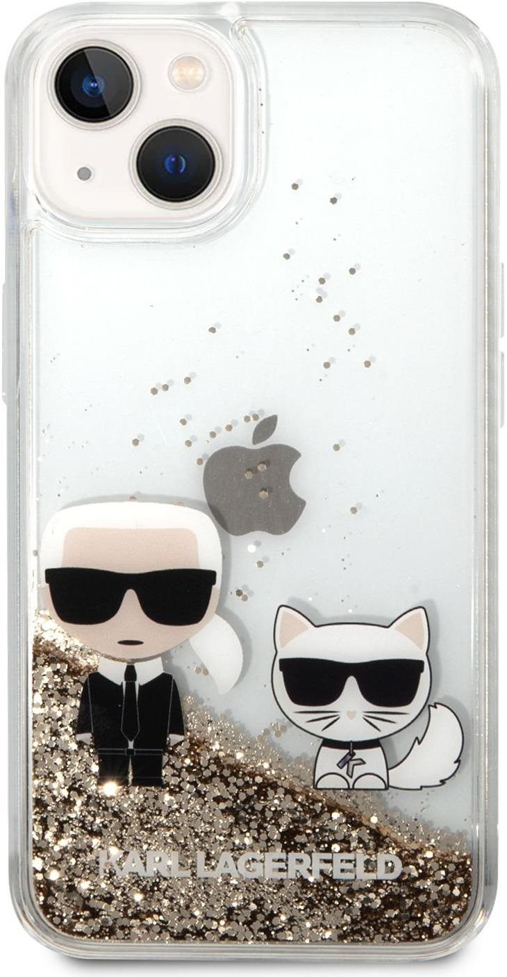 Karl Lagerfeld Liquid Glitter Karl and Choupette iPhone 14 hátlap tok - arany