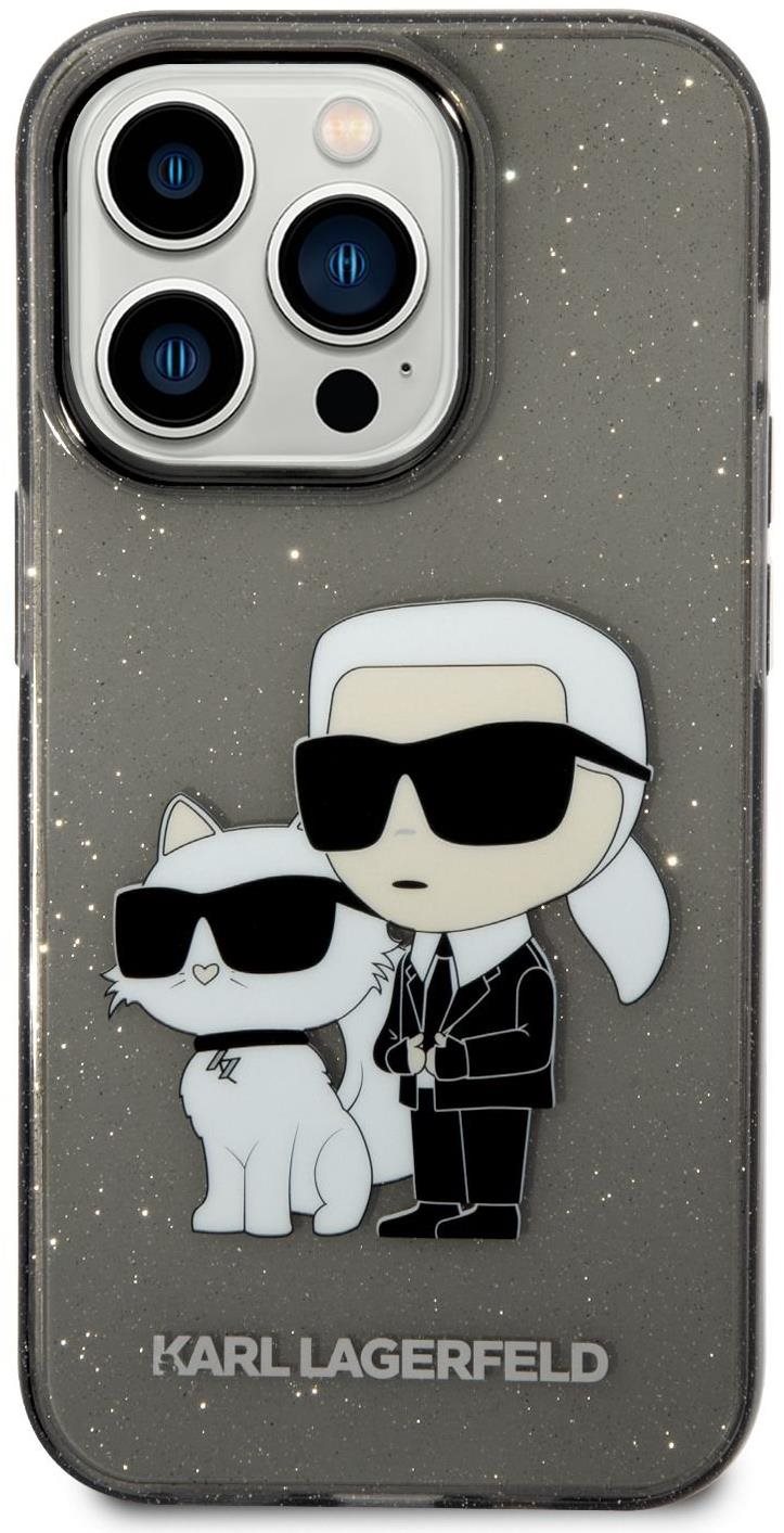 Karl Lagerfeld IML Glitter Karl and Choupette NFT iPhone 14 Pro fekete hátlap tok