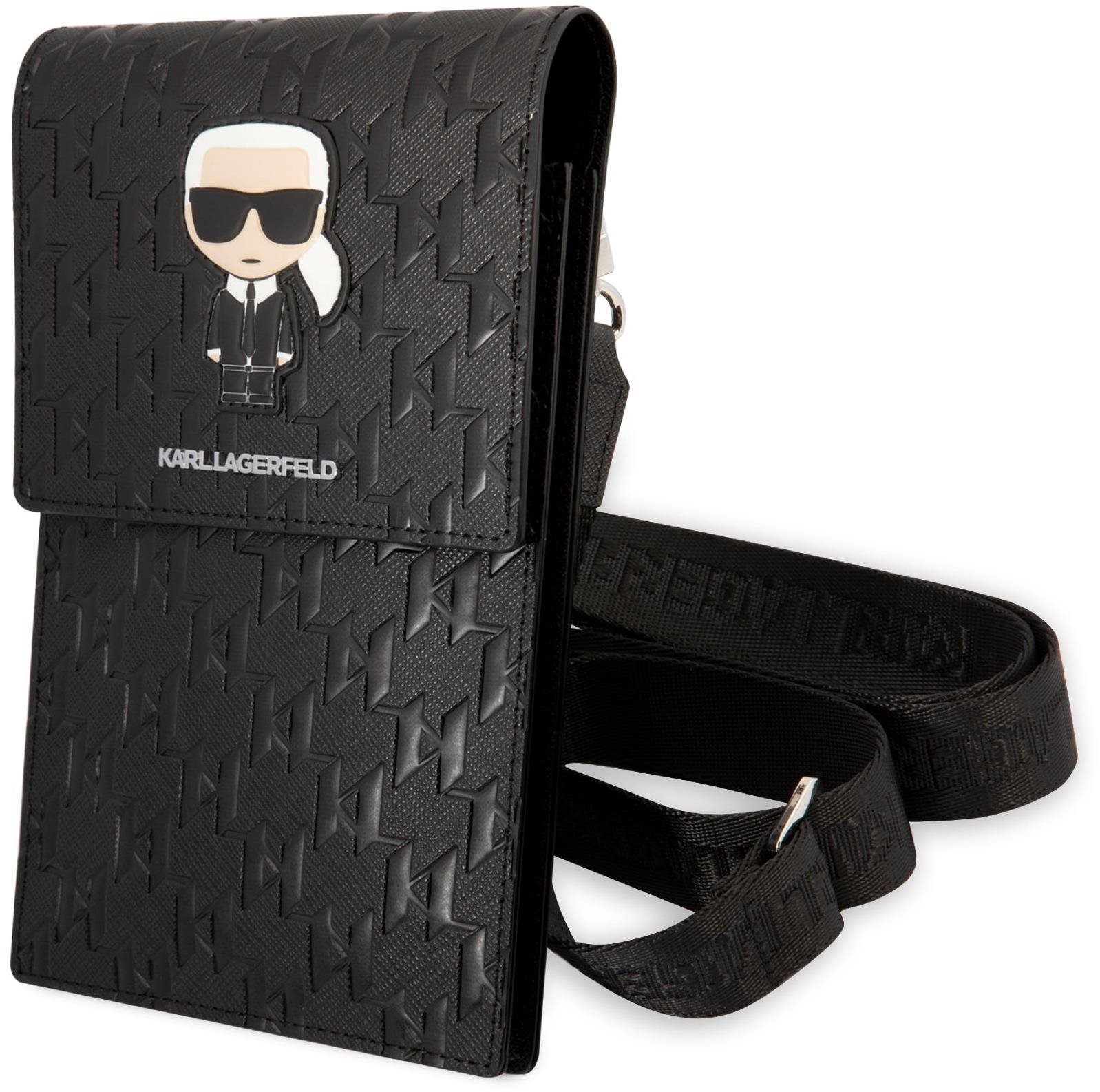 Karl Lagerfeld Monogram Ikonik Wallet Phone Bag Fekete