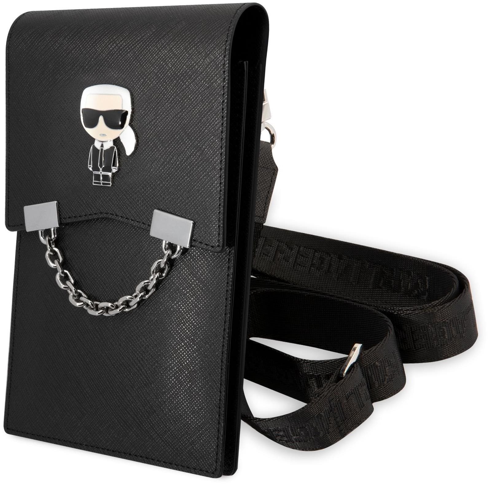 Karl Lagerfeld Saffiano Metal Ikonik Wallet Phone Bag Fekete