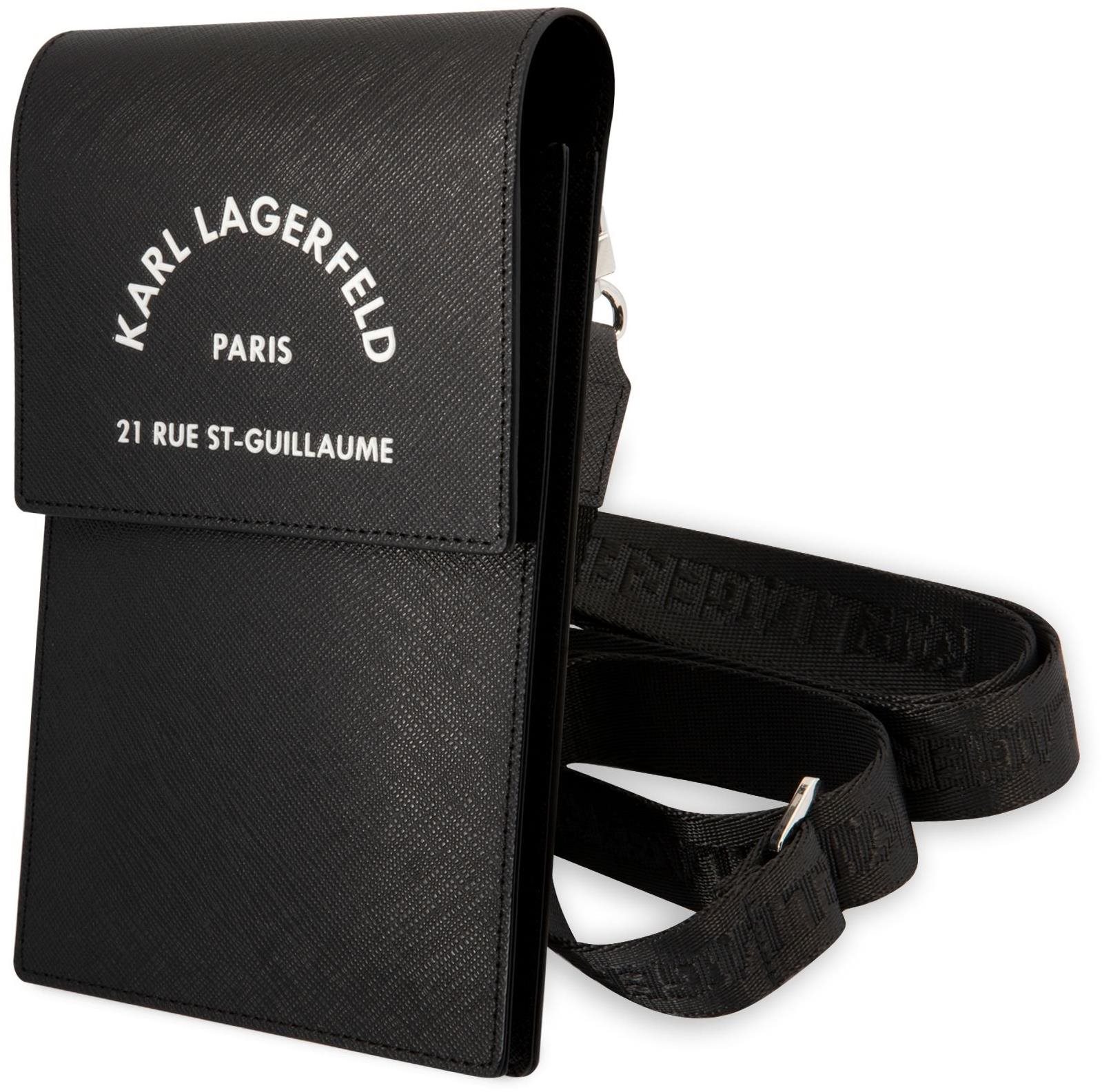 Karl Lagerfeld Saffiano Rue Saint Guillaume Wallet Phone Bag Fekete