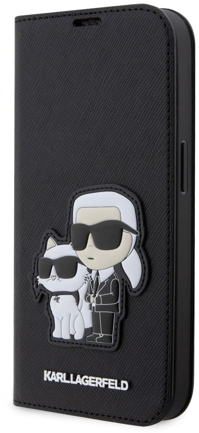 Karl Lagerfeld PU Saffiano Karl and Choupette NFT Book iPhone 14 Pro tok, fekete