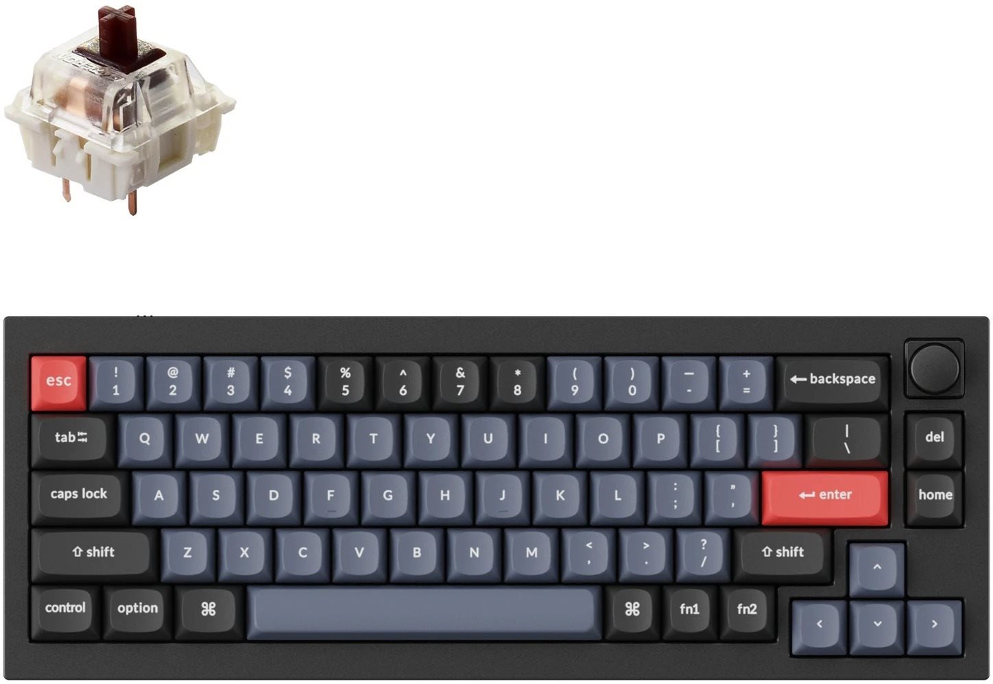 Keychron Q2 65% Layout QMK Gateron G PRO Hot-Swappable Brown Switch - US, fekete
