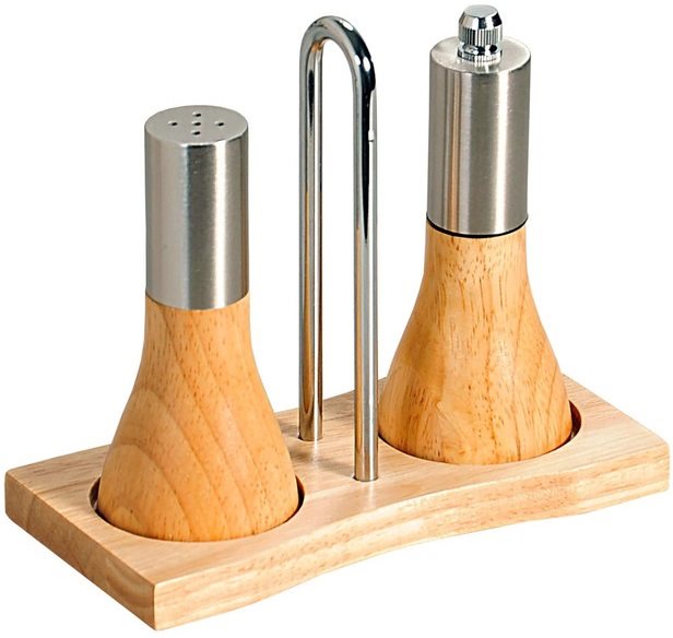 Kesper asztali készlet borsőrlővel és sószóróval, 13 cm magas, gumifa és rozsdamentes acél