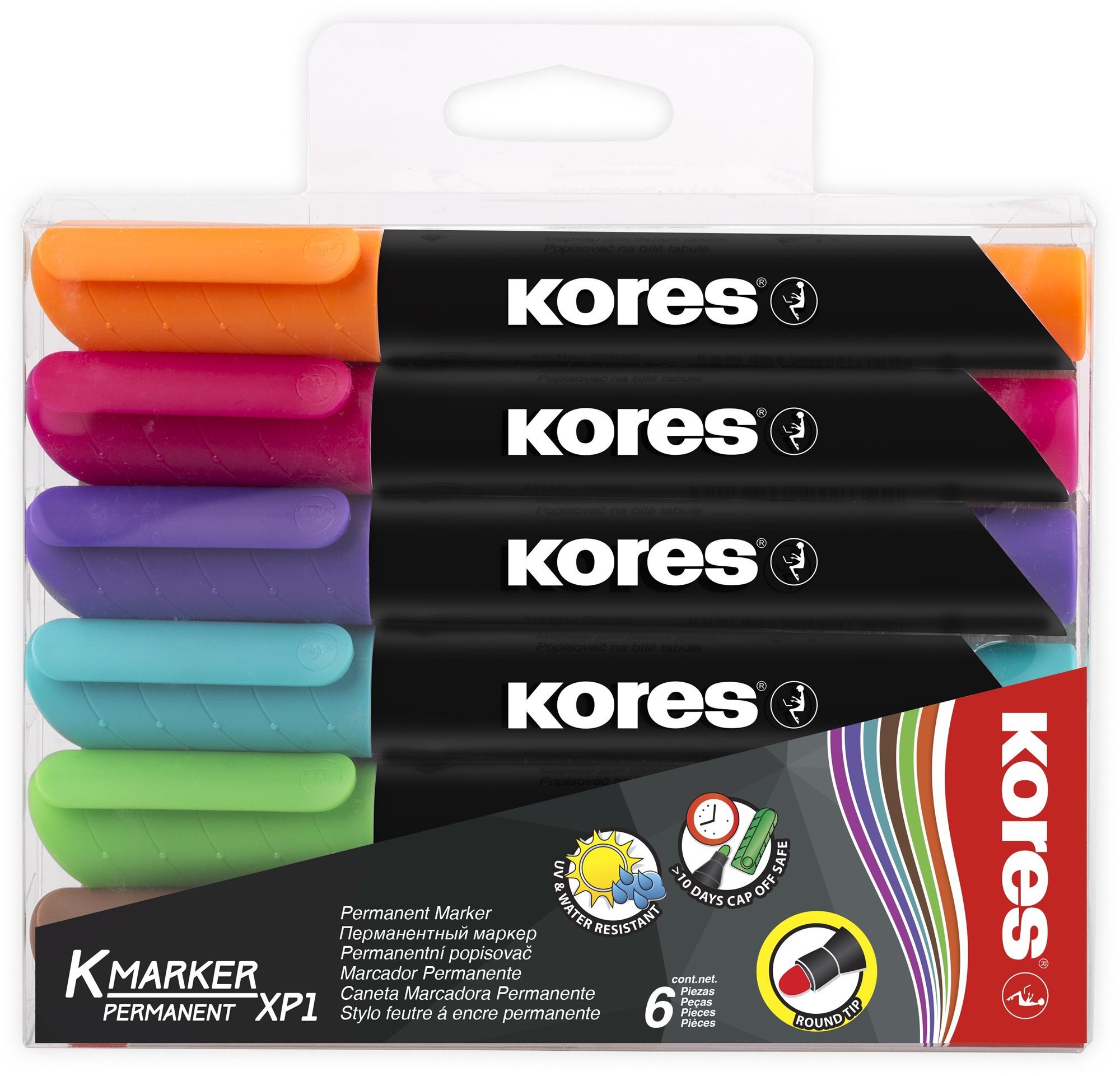 Marker KORES K-MARKER tartós, erős - 6 színből álló készlet