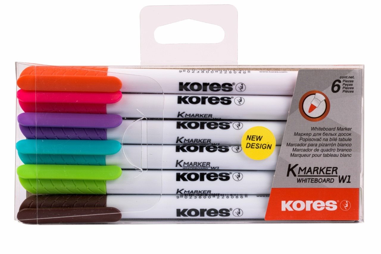 KORES K-MARKER fehér táblához, vékony - 6 színből álló készlet