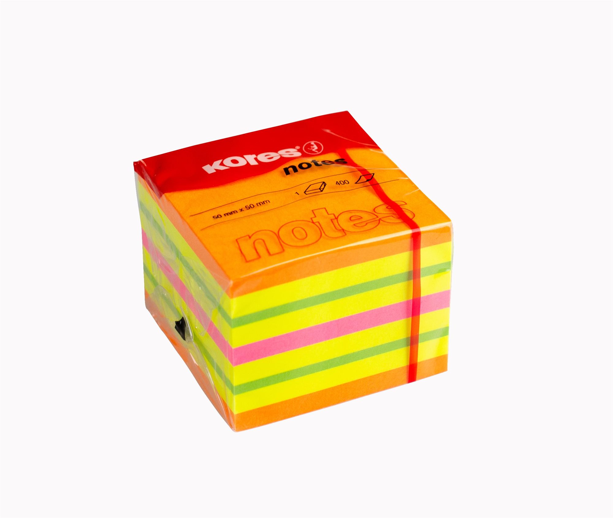 Öntapadós jegyzettömb KORES CUBO Summer 50 x 50 mm, 400 lap, többféle neon szín