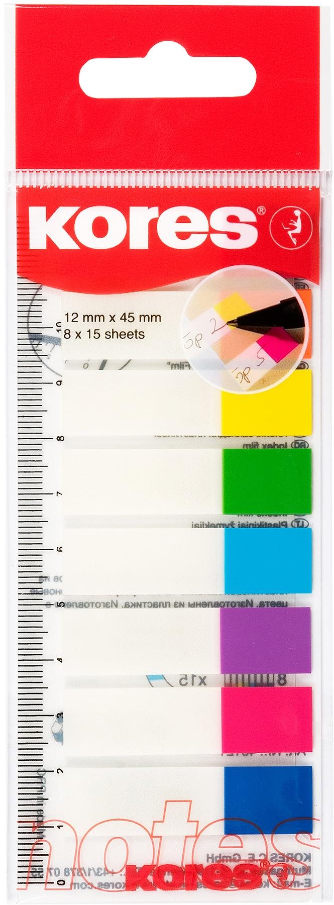 KORES Index Strips jelölők vonalzóra 45 x 12 mm, 8 x 15 lap, többféle szín