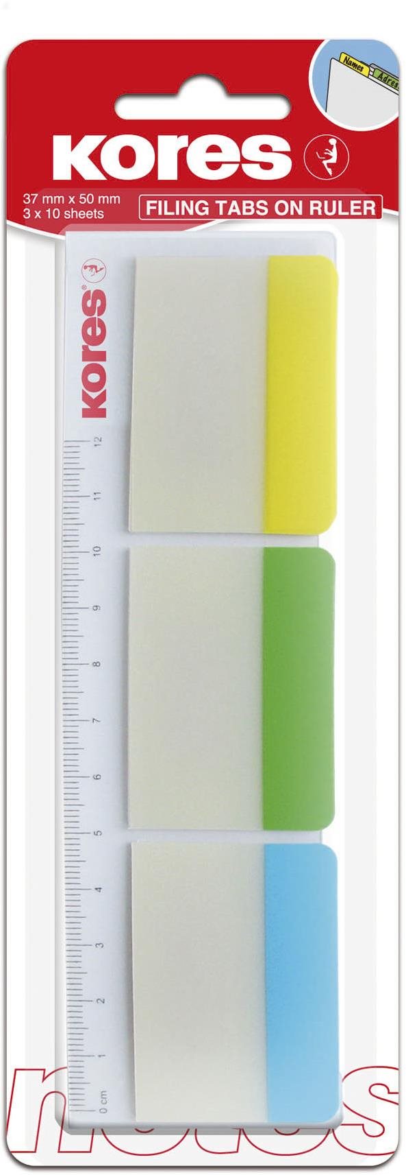 KORES írható jelölők vonalzón 50 x 37 mm, 3 x 10 lap, többféle szín