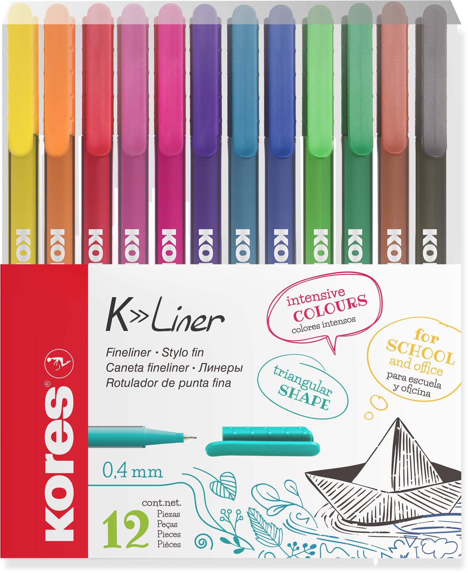 KORES K-Liner 0,4 mm - 12 színből álló készlet