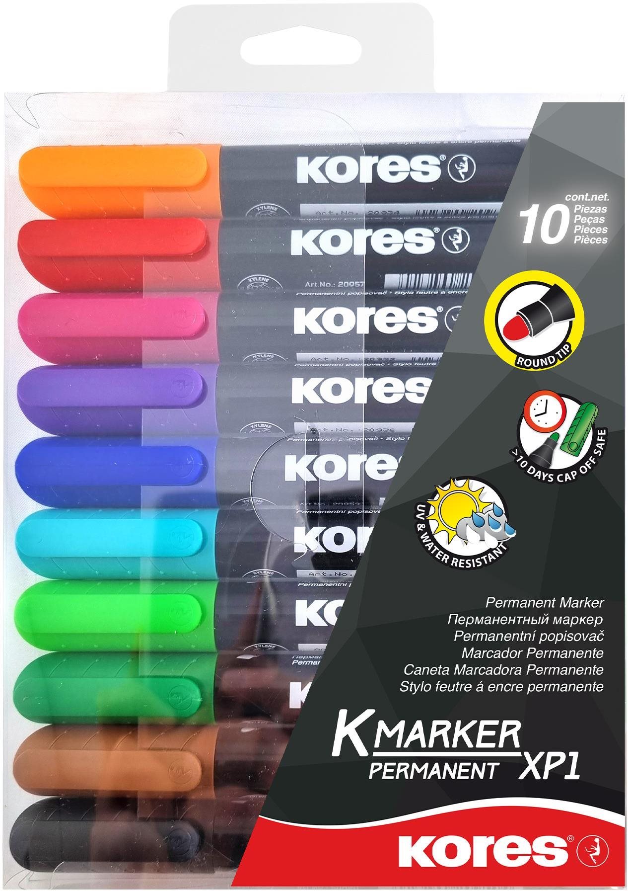 KORES K-MARKER tartós, kerek hegy, 3 mm - 10 szín a szettben