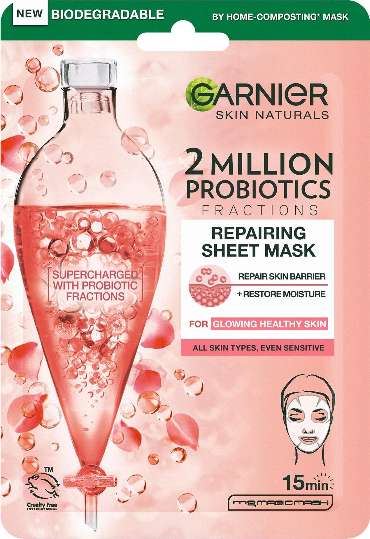 Arcpakolás GARNIER Skin Naturals Regeneráló textilmaszk probiotikummal gazdagítva, 22 g