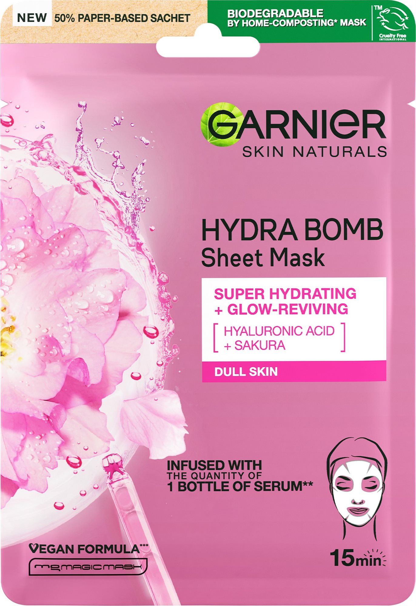 GARNIER Skin Naturals élénkítő textil arcpakolás sakura kivonattal, 28 g